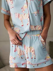 Chelsea Peers Blue Boho Stripe Zebra Print Short Pyjamas Set - Image 4 of 5