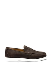 Loake Grain Nubuck Saddle Apron Front Brown Loafers - Image 1 of 3
