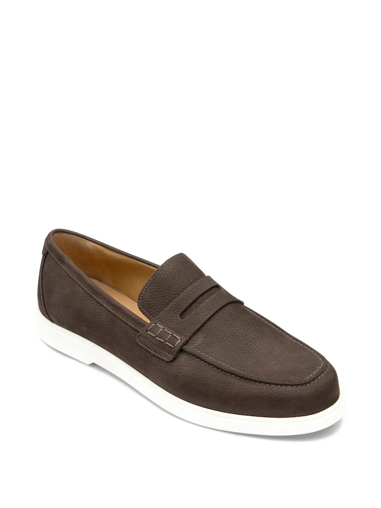 Loake Grain Nubuck Saddle Apron Front Brown Loafers - Image 2 of 3