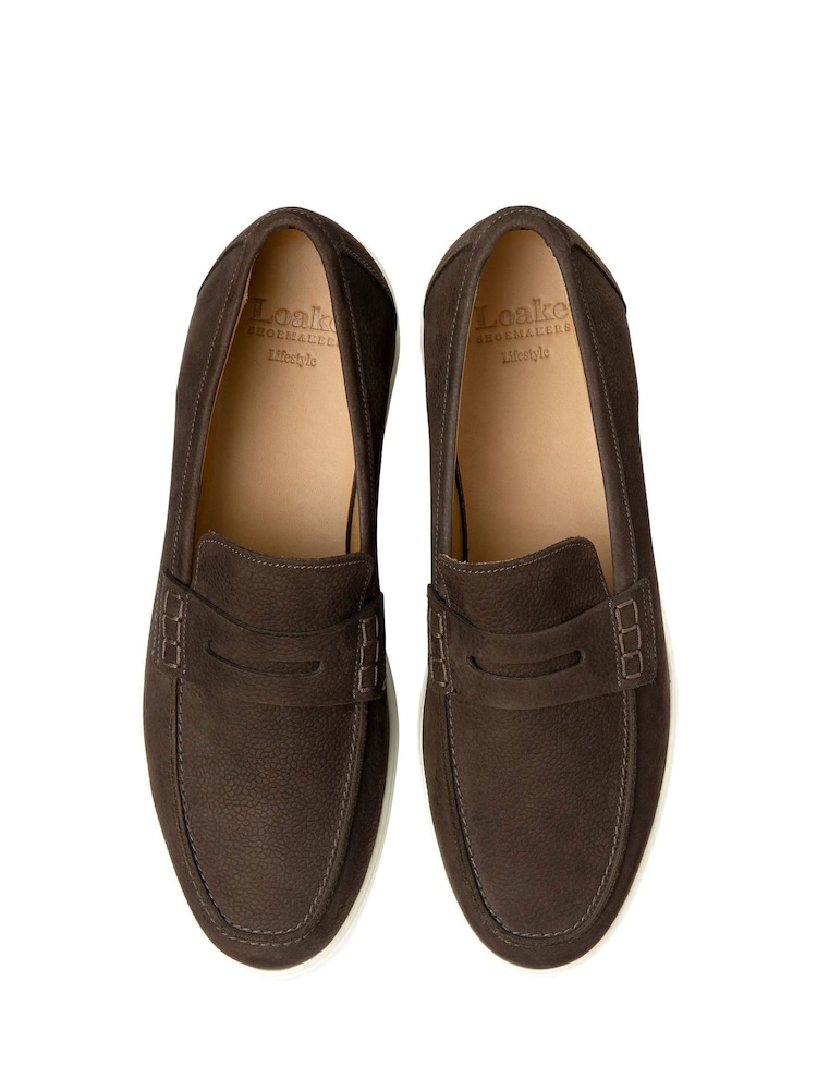 Loake Grain Nubuck Saddle Apron Front Brown Loafers - Image 3 of 3