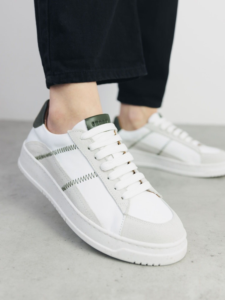 Moda in Pelle Sh Emery Zigzag Stitch Leather White Trainers - Image 1 of 5