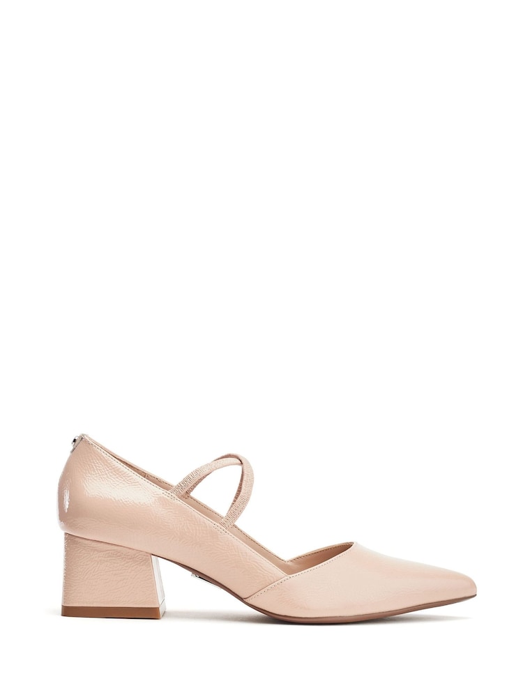 Natural - Moda in Pelle Garlande Elastic Cross Strap Block Heel Shoes - Imagem 1 de 4