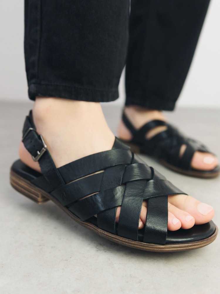 Moda in Pelle Sh Ionia Cross Strap Flat Leather Black Sandals - Image 1 of 5