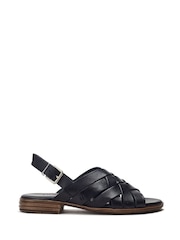 Moda in Pelle Sh Ionia Cross Strap Flat Leather Black Sandals - Image 2 of 5