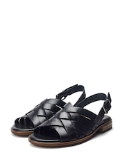 Moda in Pelle Sh Ionia Cross Strap Flat Leather Black Sandals - Image 3 of 5