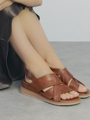 Moda in Pelle Blue Over Soft Cross Strap Leather Sandals On Microwedge - Image 1 of 5