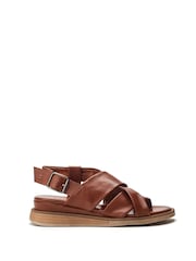 Moda in Pelle Blue Over Soft Cross Strap Leather Sandals On Microwedge - Image 2 of 5
