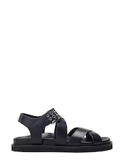 Moda in Pelle Sh Liner Double Cross Strap Leather Footbed Black Sandals - Image 1 of 4