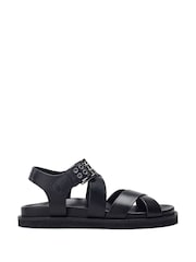 Moda in Pelle Sh Liner Double Cross Strap Leather Footbed Black Sandals - Image 2 of 4
