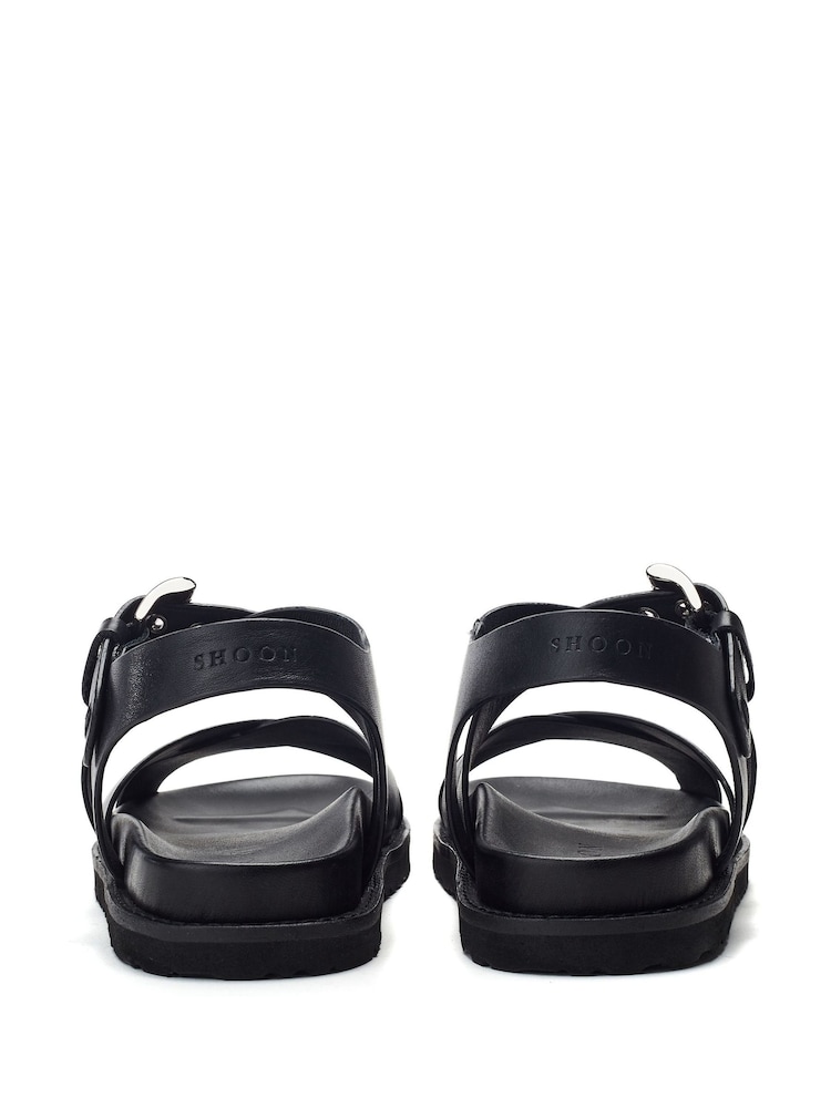 Moda in Pelle Sh Liner Double Cross Strap Leather Footbed Black Sandals - Image 4 of 4