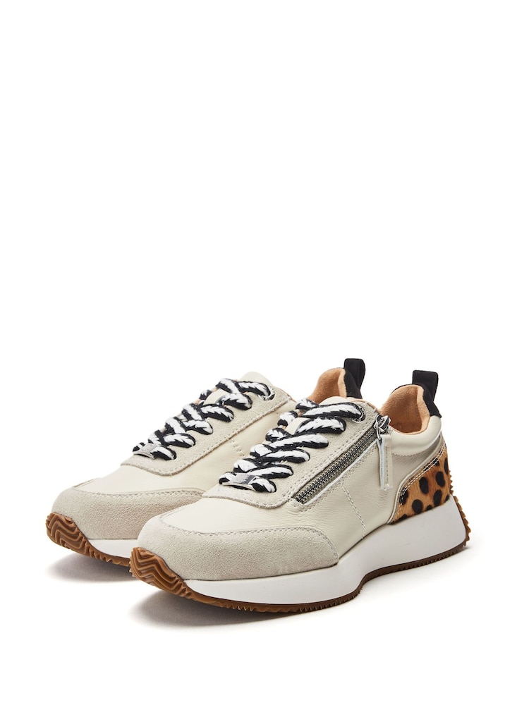 Moda in Pelle Animal Delphinea Multi Panel Zip And Lace Up Leather Trainers - Image 2 of 4