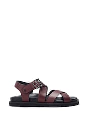 Moda in Pelle Sh Liner Double Cross Strap Leather Footbed Black Sandals - Image 1 of 4