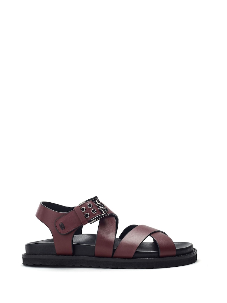 Moda in Pelle Sh Liner Double Cross Strap Leather Footbed Black Sandals - Image 1 of 4