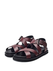 Moda in Pelle Sh Liner Double Cross Strap Leather Footbed Black Sandals - Image 2 of 4