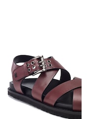 Moda in Pelle Sh Liner Double Cross Strap Leather Footbed Black Sandals - Image 4 of 4