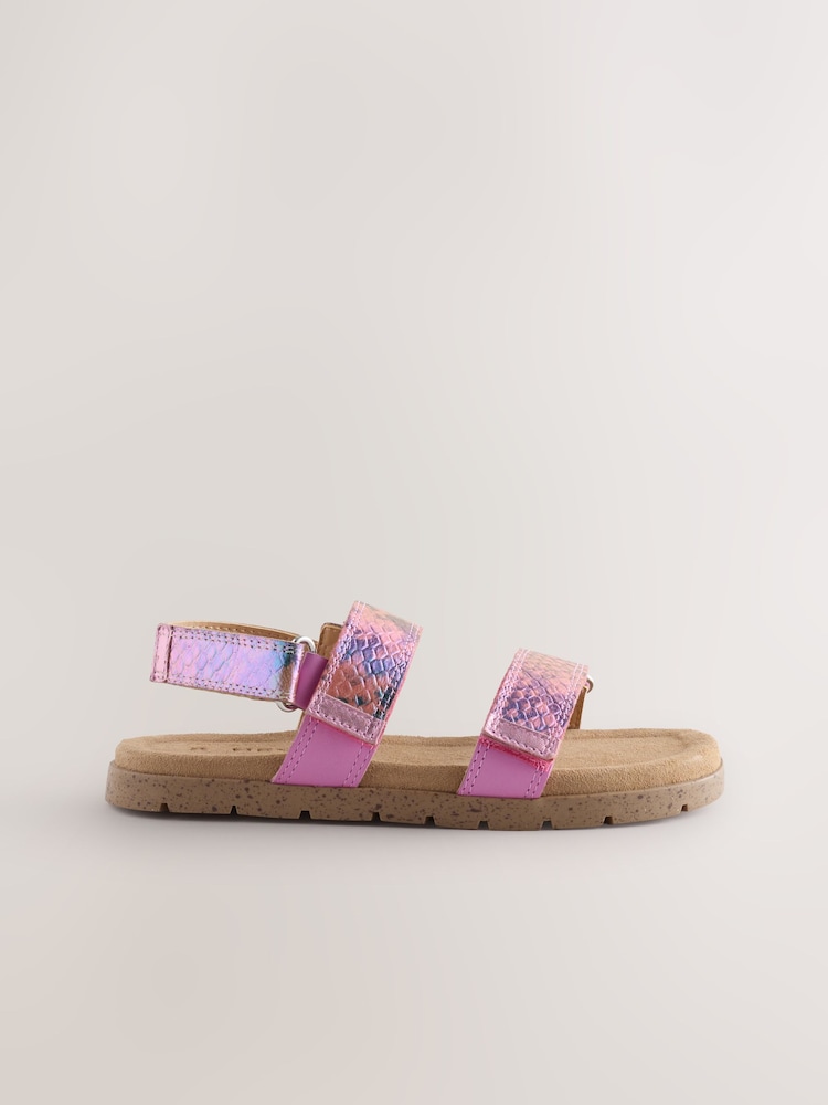 Pink Snake Print Two Strap Sandals - Image 1 of 5