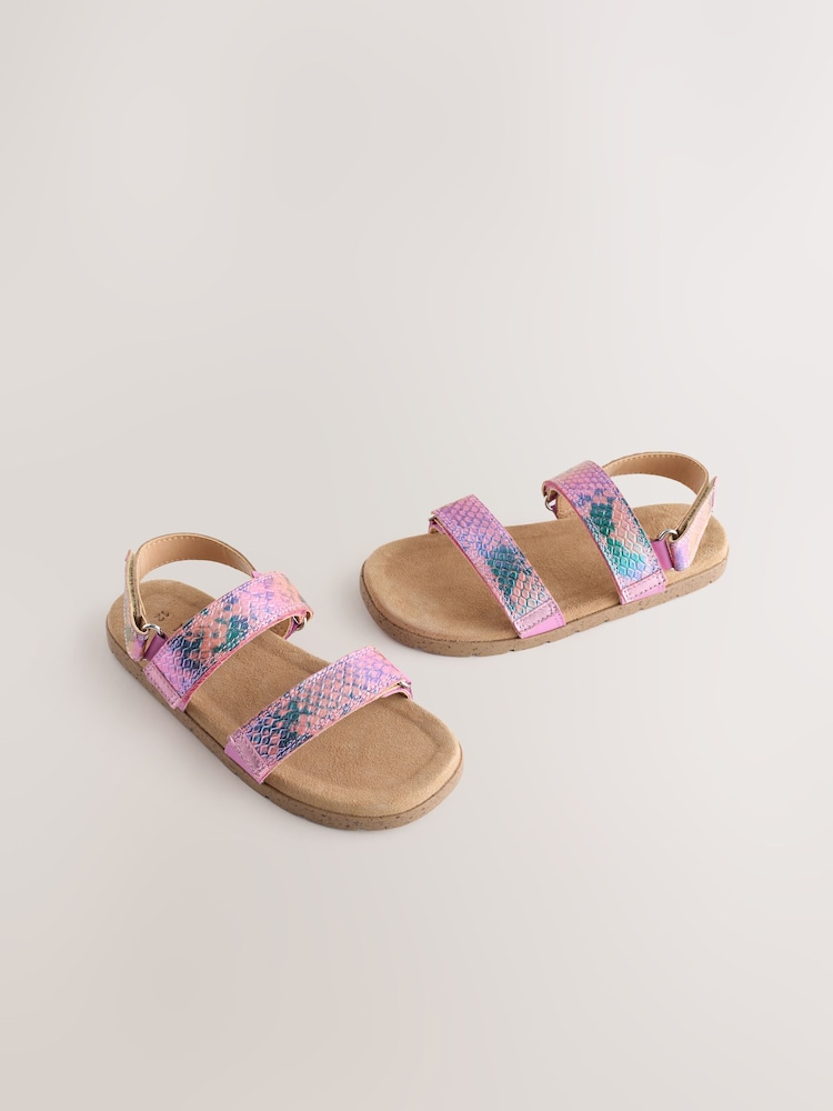 Pink Snake Print Two Strap Sandals - Image 2 of 5