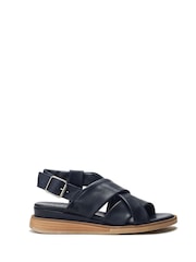 Azul - Moda in Pelle azul sobre Sandals de couro com tira cruzada macia e microanca - Imagem 2 de 5