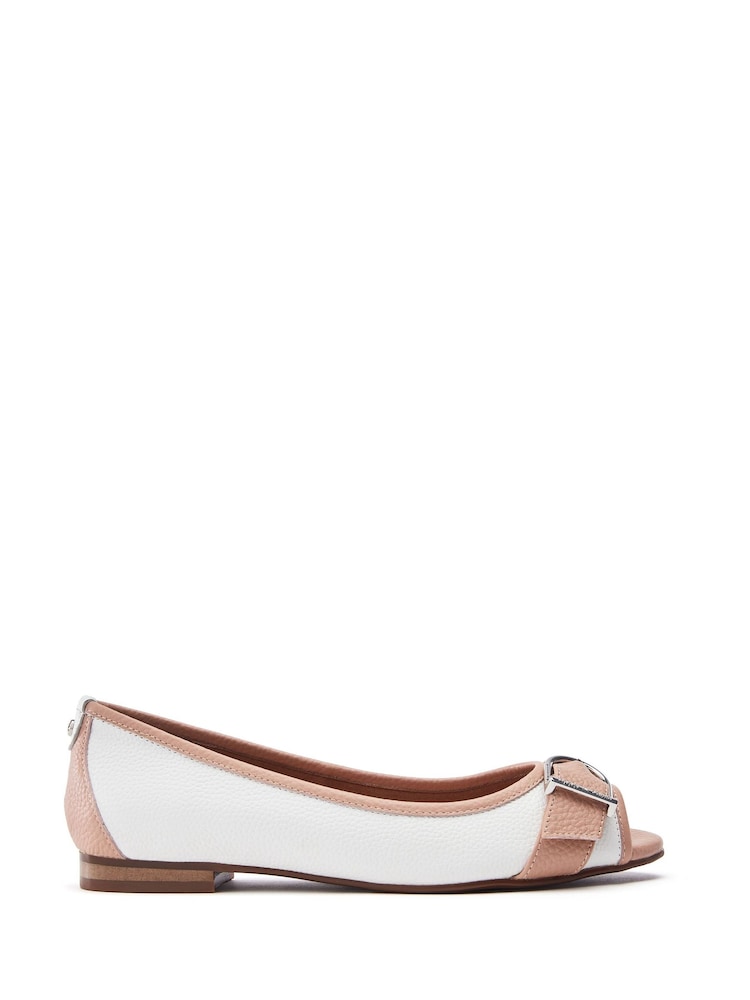 Moda in Pelle Blue Frost Peep Toe Flat Shoes With Buckle - Image 1 of 4