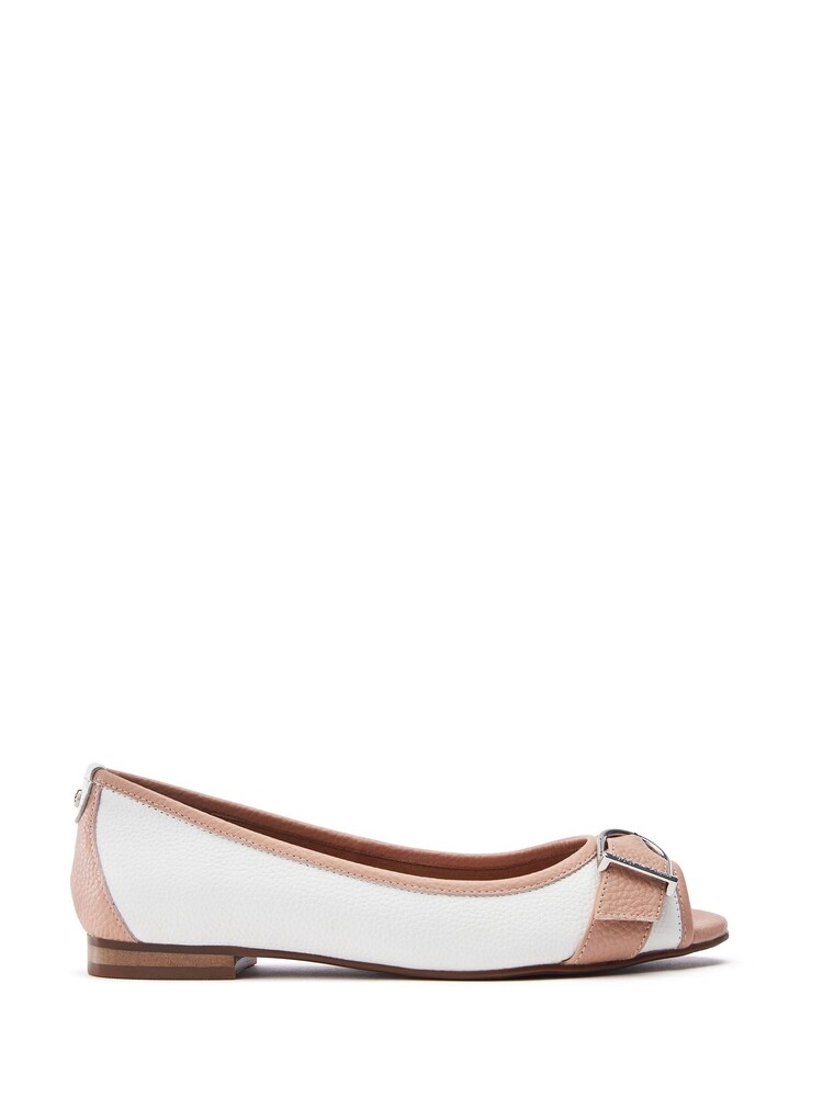 Moda in Pelle Blue Frost Peep Toe Flat Shoes With Buckle - Image 2 of 4