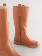 Tan Brown Leather Tall Boots - Image 3 of 5