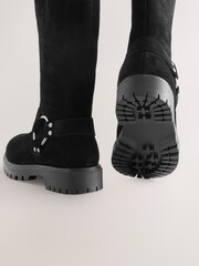 Black Suede Water Repellent Knee High Biker Boots - Image 3 of 5