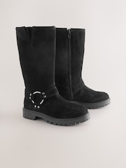 Black Suede Water Repellent Knee High Biker Boots - Image 4 of 5
