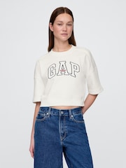 Gap White VintageSoft Cropped Elbow-Sleeve Sweatshirt - Image 1 of 4