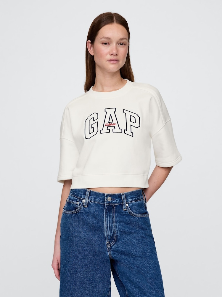 Gap White VintageSoft Cropped Elbow-Sleeve Sweatshirt - Image 1 of 4