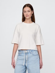 Gap White French Terry Cropped Rolled Hem Sweatshirt - Image 1 of 5