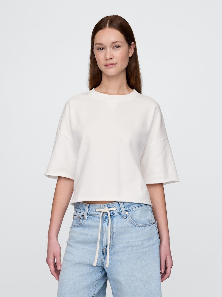 Gap White French Terry Cropped Rolled Hem Sweatshirt - Image 1 of 5