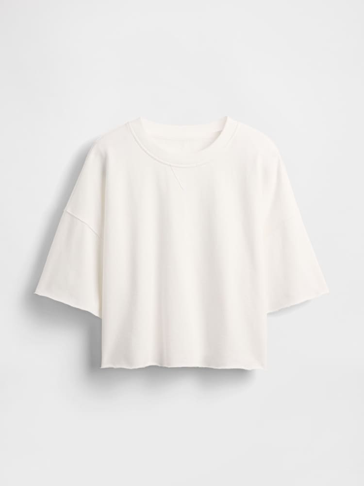 Gap White French Terry Cropped Rolled Hem Sweatshirt - Image 5 of 5