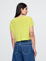 Gap Yellow Linen-Blend Cropped V Neck T-Shirt - Image 2 of 5
