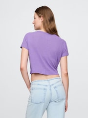 Gap Purple Linen-Blend Cropped V Neck T-Shirt - Image 2 of 5
