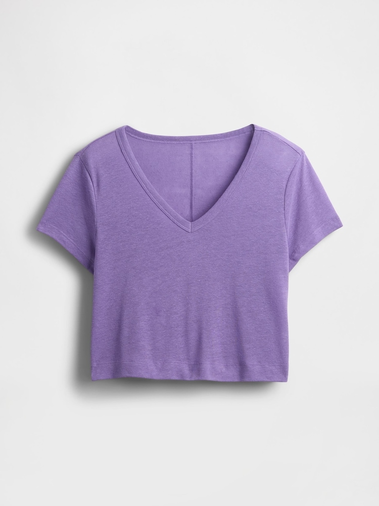 Violet - Gap Linen-Blend Cropped V Neck T-Shirt - Image 4 of 5