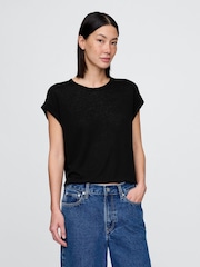 Negro - Gap Linen-Blend Roll-Cuff T-Shirt - Imagen 1 de 4