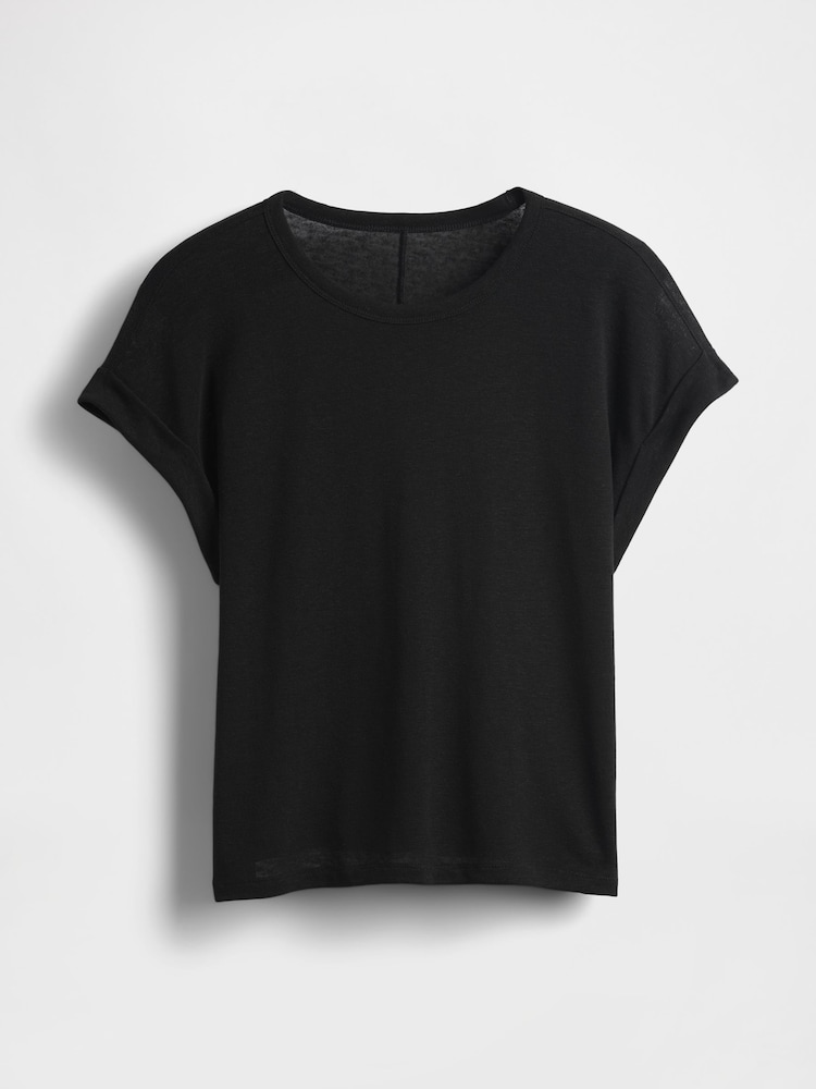Negro - Gap Linen-Blend Roll-Cuff T-Shirt - Imagen 4 de 4