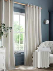 Laura Ashley Slate Blue Cornish Chenille Stripe Eyelet Curtains - Image 1 of 4
