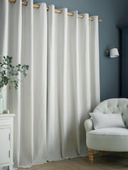 Laura Ashley Slate Blue Cornish Chenille Stripe Eyelet Curtains - Image 2 of 4