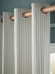 Laura Ashley Slate Blue Cornish Chenille Stripe Eyelet Curtains - Image 3 of 4