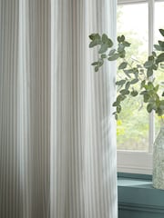 Laura Ashley Slate Blue Cornish Chenille Stripe Eyelet Curtains - Image 4 of 4