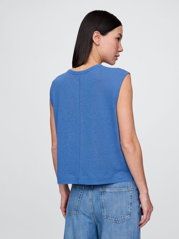 Azul - Gap Linen-Blend Crew Neck Shell T-Shirt - Imagen 2 de 5