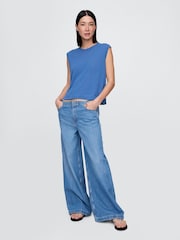 Azul - Gap Linen-Blend Crew Neck Shell T-Shirt - Imagen 3 de 5