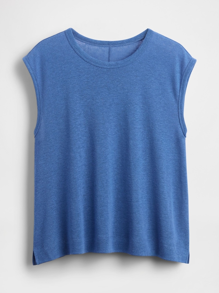 Azul - Gap Linen-Blend Crew Neck Shell T-Shirt - Imagen 5 de 5