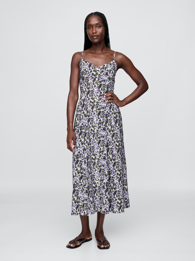 Gap Purple Floral V-Neck Midi Dress - Image 1 of 5