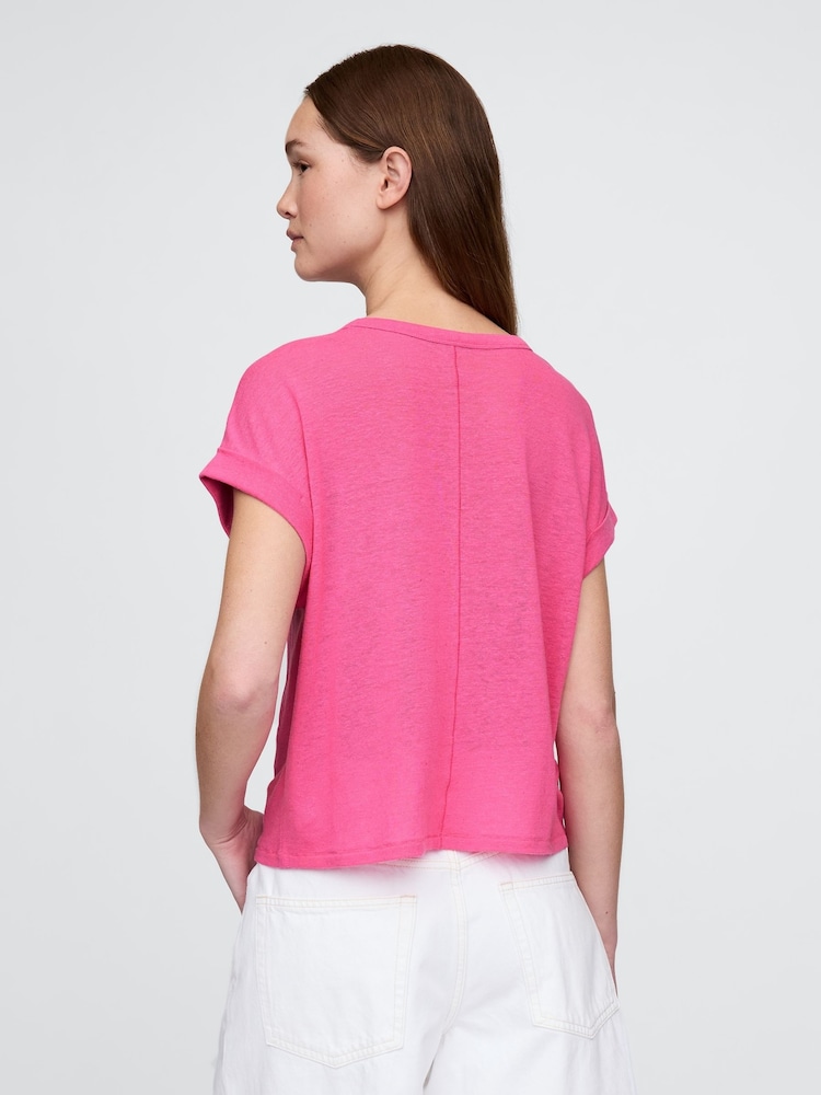 Rosa - Gap Linen-Blend Roll-Cuff T-Shirt - Imagen 2 de 4