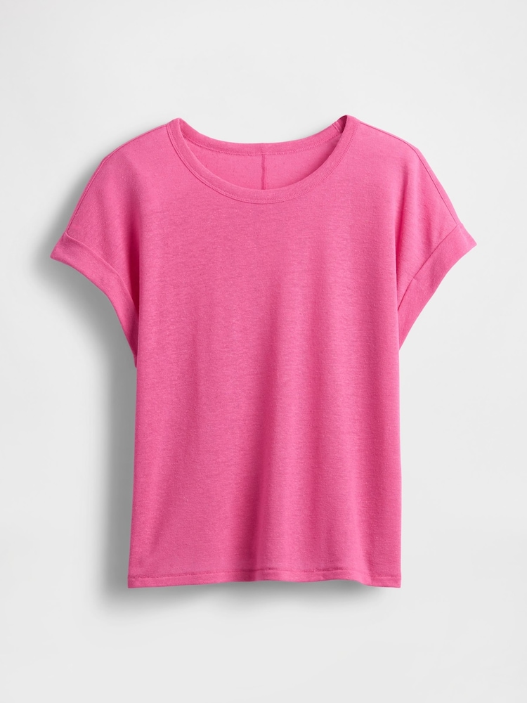 Rosa - Gap Linen-Blend Roll-Cuff T-Shirt - Imagen 4 de 4