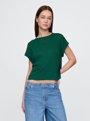 Verde oscuro - Gap Linen-Blend Roll-Cuff T-Shirt - Imagen 1 de 4