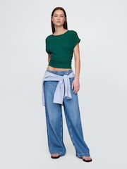 Verde oscuro - Gap Linen-Blend Roll-Cuff T-Shirt - Imagen 3 de 4