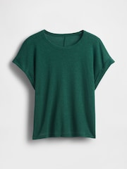 Verde oscuro - Gap Linen-Blend Roll-Cuff T-Shirt - Imagen 4 de 4